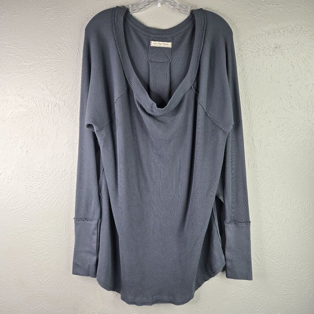 We The Free Thermal Shirt Sz M Gray Oversized Relaxed Fit Streetwear Slouchy Top